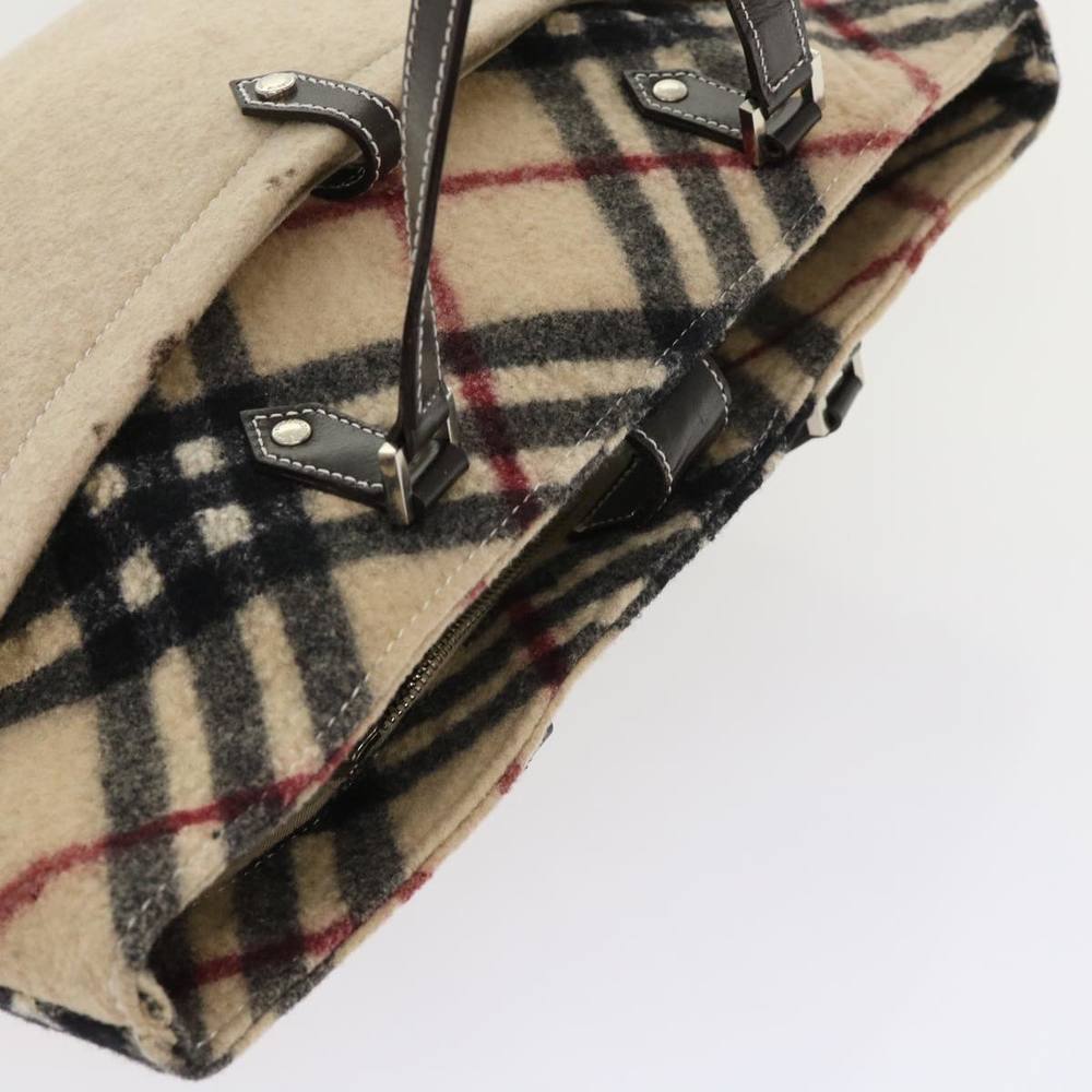 BURBERRY Nova Check Blue Label Tote Bag Wool Beige Auth bs6452 - Picture 6 of 16